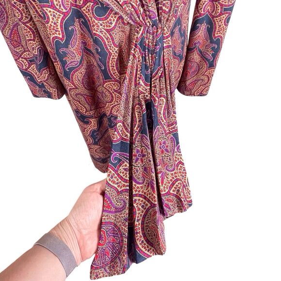 LUISA SPAGNOLI Wool Shift Dress Size 48 US 14 Long Sleeve Paisley Jewel Tones - Picture 6 of 16